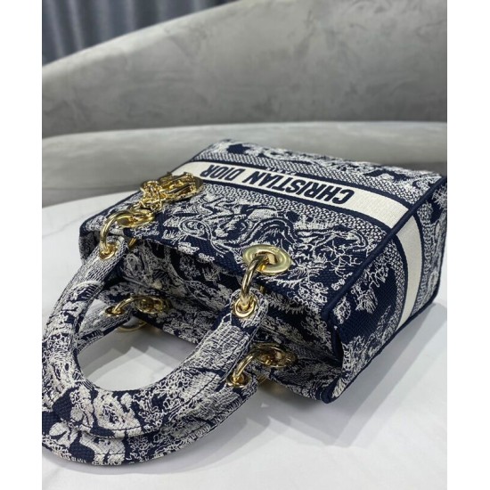 Fake Christian Dior Medium Lady D-Lite Bag Dark Blue Replica