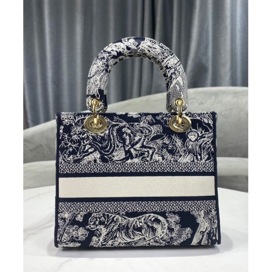 Fake Christian Dior Medium Lady D-Lite Bag Dark Blue Replica