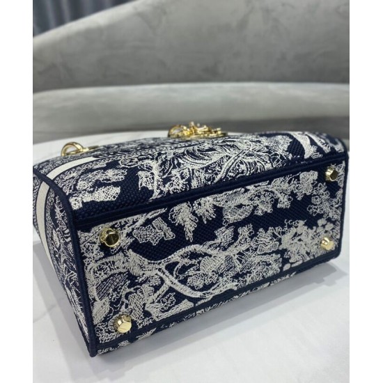 Fake Christian Dior Medium Lady D-Lite Bag Dark Blue Replica