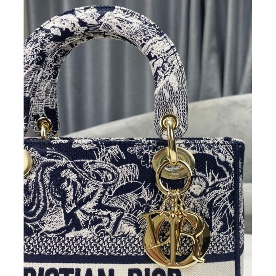 Fake Christian Dior Medium Lady D-Lite Bag Dark Blue Replica