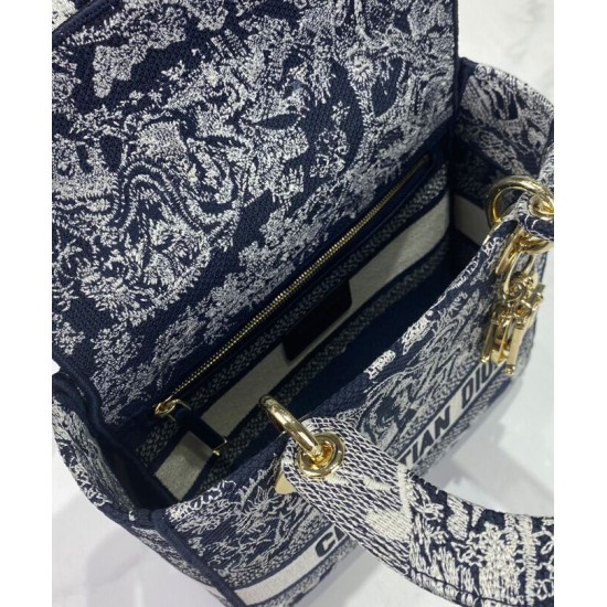 Fake Christian Dior Medium Lady D-Lite Bag Dark Blue Replica