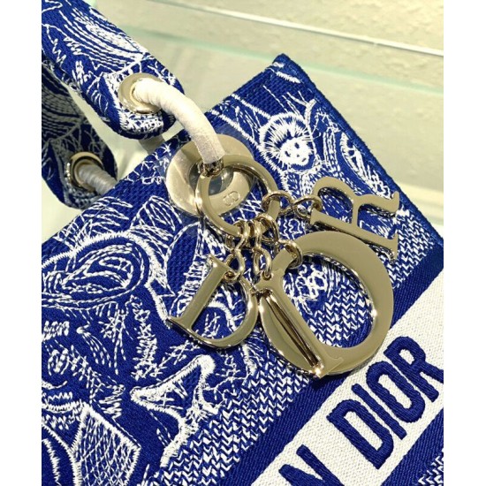 Replica Christian Dior Medium Lady d-Lite Bag Dark Blue