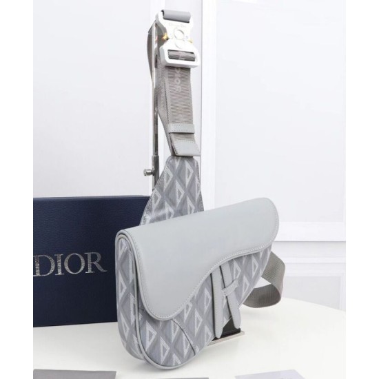 Fake Christian Dior Saddle Bag Gray Replica