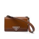 Replica Prada Embleme Brushed-Leather Bag Coffee