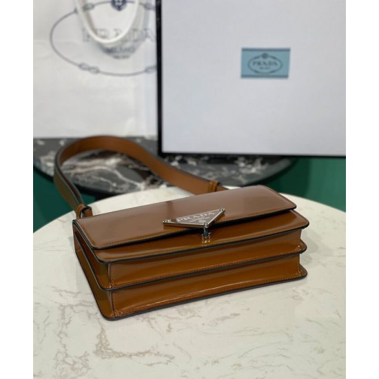 Replica Prada Embleme Brushed-Leather Bag Coffee