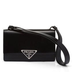 Fake Prada Embleme Brushed-Leather Bag Black Replica