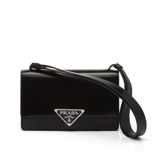 Fake Prada Embleme Brushed-Leather Bag Black Replica