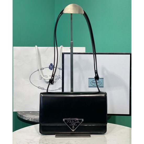 Fake Prada Embleme Brushed-Leather Bag Black Replica