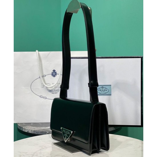 Fake Prada Embleme Brushed-Leather Bag Black Replica