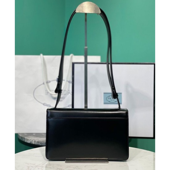 Fake Prada Embleme Brushed-Leather Bag Black Replica