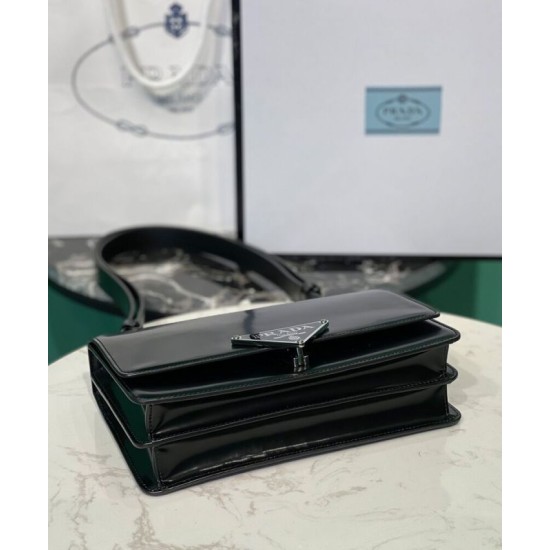 Fake Prada Embleme Brushed-Leather Bag Black Replica