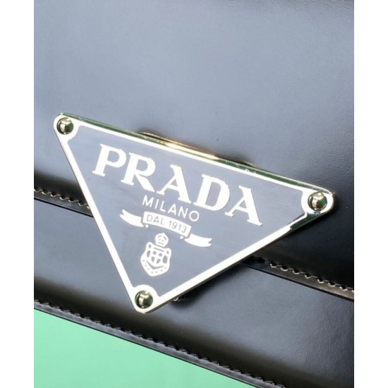 Fake Prada Embleme Brushed-Leather Bag Black Replica