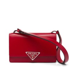 Replica Prada Embleme Brushed-Leather Bag Red