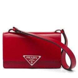 Replica Prada Embleme Brushed-Leather Bag Red