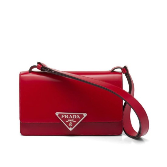 Replica Prada Embleme Brushed-Leather Bag Red