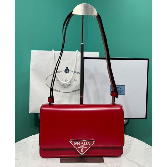 Replica Prada Embleme Brushed-Leather Bag Red