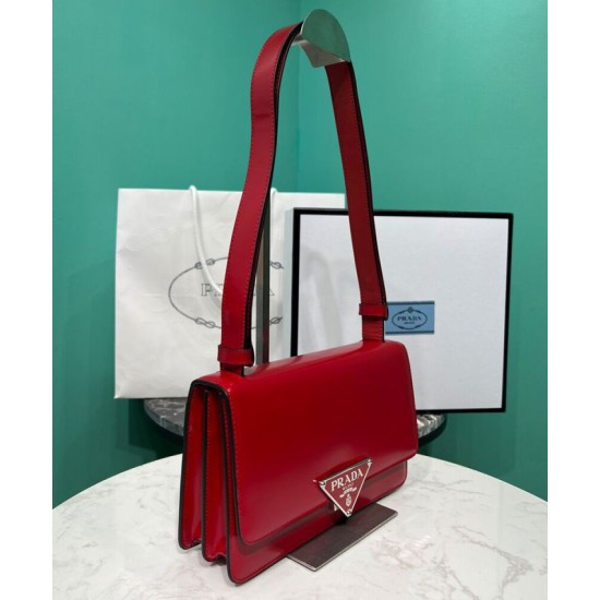 Replica Prada Embleme Brushed-Leather Bag Red