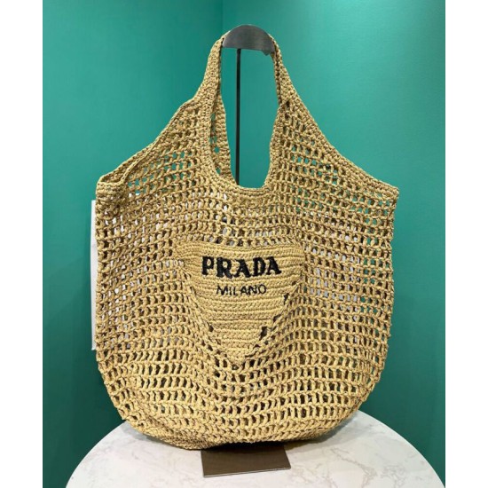 Replica Prada Raffia Tote Bag Apricot