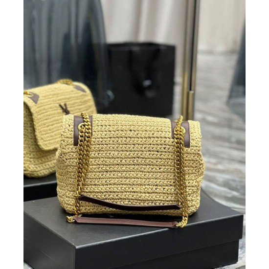 Fake YSL Saint Laurent Niki Medium Chain Bag In Raffia And Leather Apricot Replica