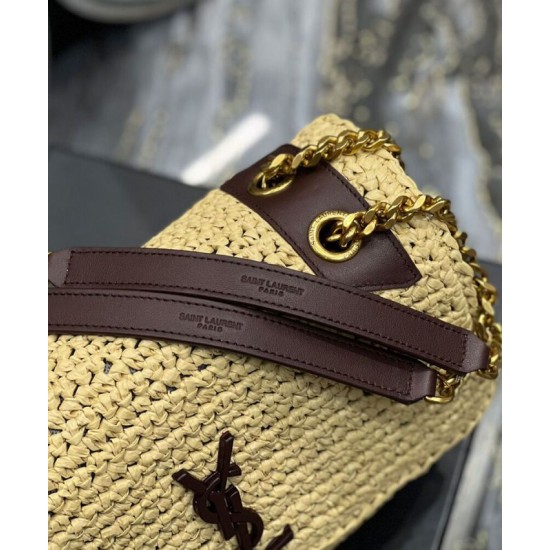 Fake YSL Saint Laurent Niki Medium Chain Bag In Raffia And Leather Apricot Replica