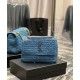 Fake YSL Saint Laurent Niki Medium Chain Bag In Raffia And Leather Blue Replica