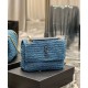 Fake YSL Saint Laurent Niki Medium Chain Bag In Raffia And Leather Blue Replica