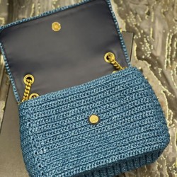 Fake YSL Saint Laurent Niki Medium Chain Bag In Raffia And Leather Blue Replica