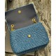 Fake YSL Saint Laurent Niki Medium Chain Bag In Raffia And Leather Blue Replica