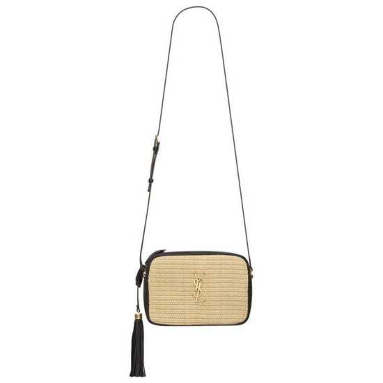 Replica YSL Saint Laurent Lou Camera Bag In Raffia And Leather Apricot
