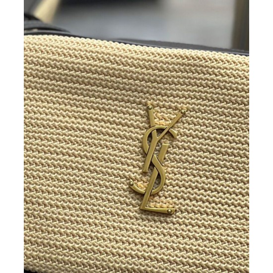 Replica YSL Saint Laurent Lou Camera Bag In Raffia And Leather Apricot