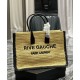 Fake YSL Saint Laurent Rive Gauche Tote Bag In Raffia And Leather Apricot Replica
