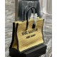 Fake YSL Saint Laurent Rive Gauche Tote Bag In Raffia And Leather Apricot Replica