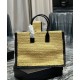 Fake YSL Saint Laurent Rive Gauche Tote Bag In Raffia And Leather Apricot Replica