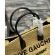 Fake YSL Saint Laurent Rive Gauche Tote Bag In Raffia And Leather Apricot Replica