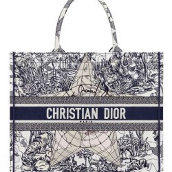 Fake Christian Dior Book Tote Multicolor Dior Around the World Embroidery Blue Replica