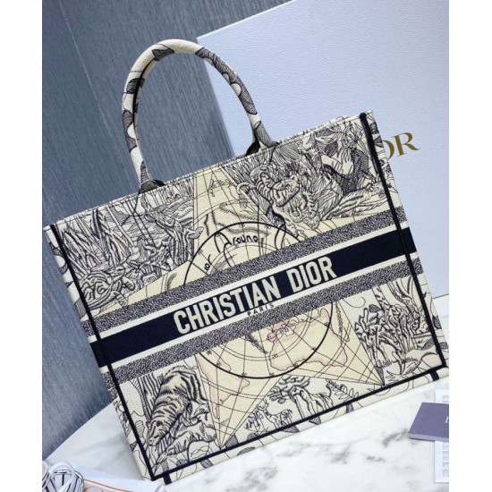 Fake Christian Dior Book Tote Multicolor Dior Around the World Embroidery Blue Replica