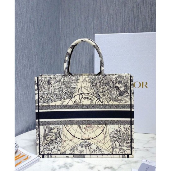 Fake Christian Dior Book Tote Multicolor Dior Around the World Embroidery Blue Replica