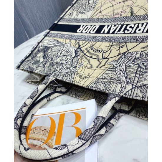 Fake Christian Dior Book Tote Multicolor Dior Around the World Embroidery Blue Replica