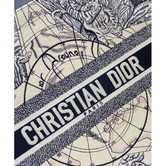 Fake Christian Dior Book Tote Multicolor Dior Around the World Embroidery Blue Replica