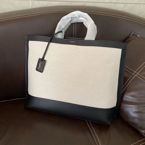 Replica YSL Saint Laurent Shopping Tag Bag White /Black