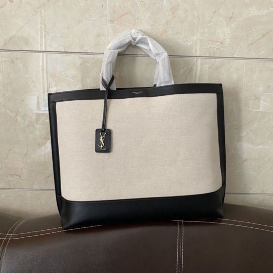 Replica YSL Saint Laurent Shopping Tag Bag White /Black