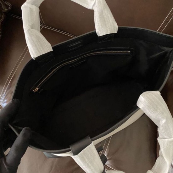 Replica YSL Saint Laurent Shopping Tag Bag White /Black