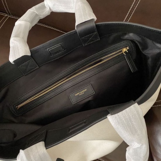 Replica YSL Saint Laurent Shopping Tag Bag White /Black