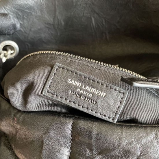 Fake YSL Saint Laurent Loulou Puffer Medium Bag Quilted Wrinkly Matte Leather Black Replica