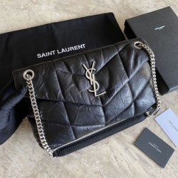 Fake YSL Saint Laurent Loulou Puffer Medium Bag Quilted Wrinkly Matte Leather Black Replica