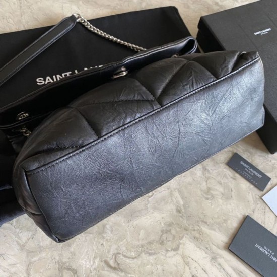 Fake YSL Saint Laurent Loulou Puffer Medium Bag Quilted Wrinkly Matte Leather Black Replica