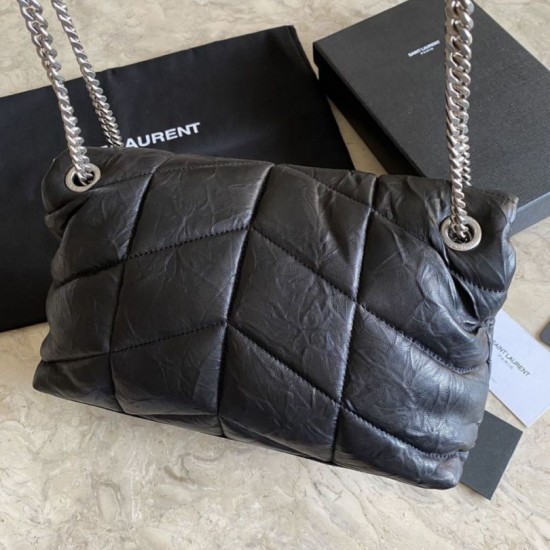 Fake YSL Saint Laurent Loulou Puffer Medium Bag Quilted Wrinkly Matte Leather Black Replica