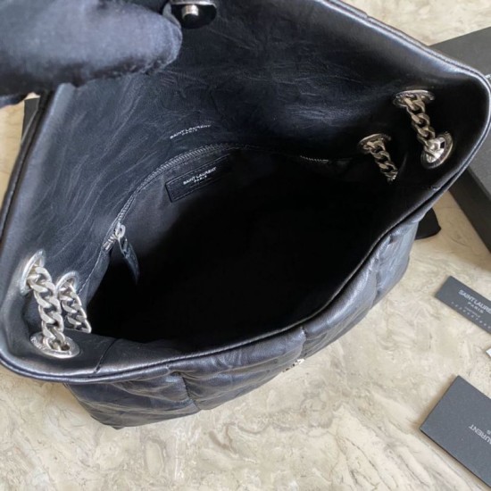 Fake YSL Saint Laurent Loulou Puffer Medium Bag Quilted Wrinkly Matte Leather Black Replica
