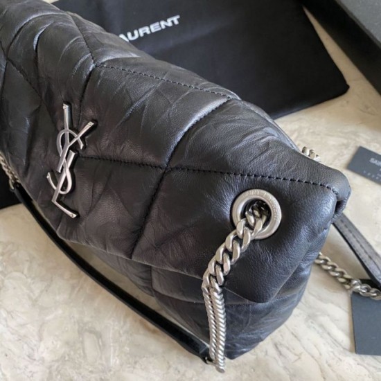 Fake YSL Saint Laurent Loulou Puffer Medium Bag Quilted Wrinkly Matte Leather Black Replica