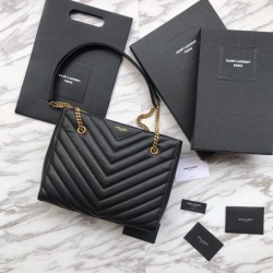Fake YSL Saint Laurent Grain Embossed Shopping Handbag Black Replica